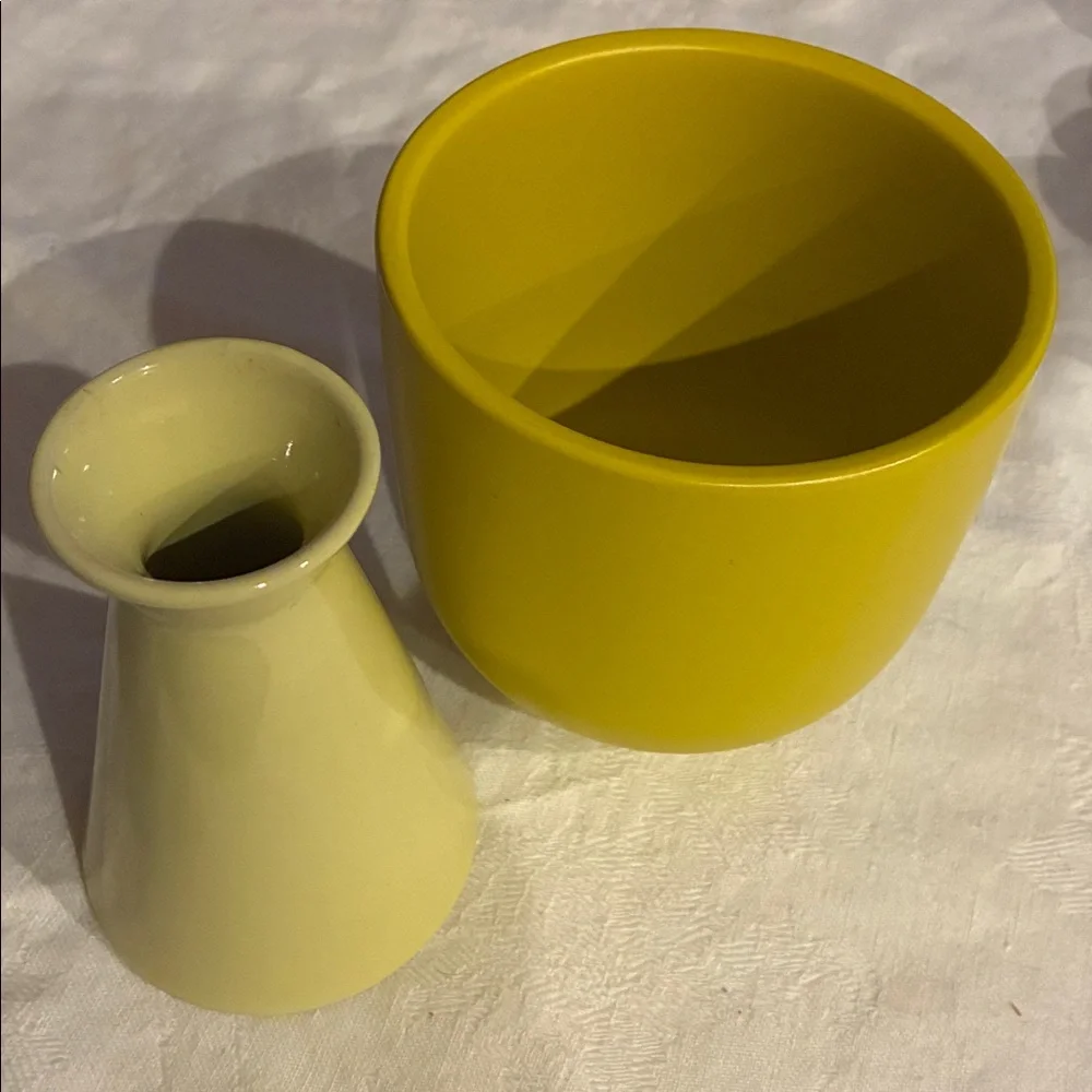 Yellow Vase Set/2 Planter/Vase /Vase Set Very Vibrant and VERY Yellow and Cheery